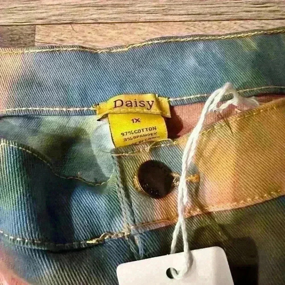 Tye Dye Multicolor Stacked Ruched Hem Skinny Denim Jeans S 1X - Picture 3 of 5